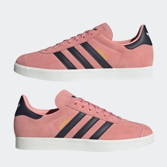 New! Adidas Originals Gazelle Shoes in Pink Black Stripes